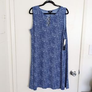 MSK Sleeveless Blue and White Flowy Long Shirt Dress